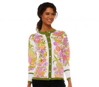 Bob Mackies Summer Harvest Button Front Cardigan with Contrast Trim 