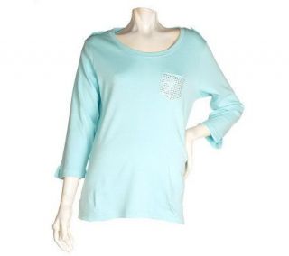 Quacker Factory Rhinestone Embellished Side Slit T Shirt —