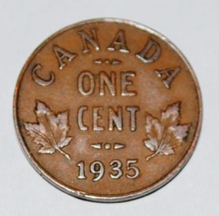Canada 1935 1 Cent Copper Coin One Canadian Penny Nice