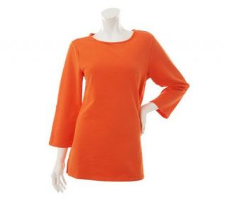 Susan Graver Brushed French Terry Roll Tab 3/4 Sleeve Top —