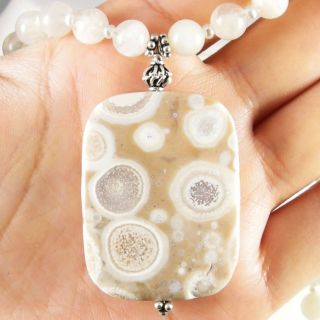 Natural Conglomerate Jasper Pendant Moonstone Round Beads Necklace