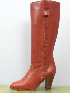 Hot Vintage Bootalinos Corelli Tall Zip Braided Russet Leather Boots 5
