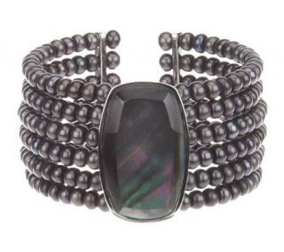 Honora Cultured Pearl Wide Mother of Pearl Multi row Cuff —
