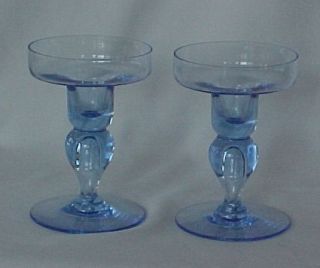 Tiffin candleholders bubble stem pair copen blue