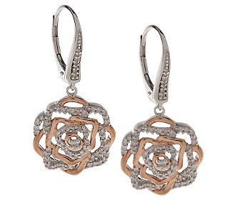 AffinityDiamond 1/2 ct tw Sterling & 18K Rose Clad Flower Earrings