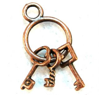 10 Antique Copper Key Ring 3 w/ Keys Charm Pendant Tibetan Jewelry