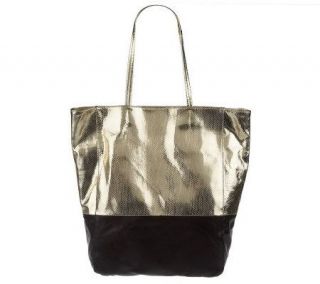 Margot Lizard Embossed Two Tone Leather Tote —