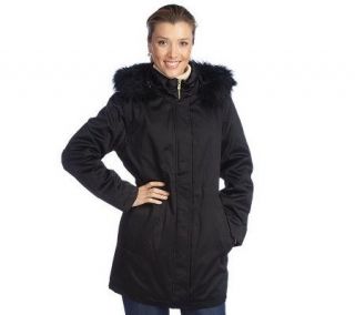 Isaac Mizrahi Live Solid or Print Anorak with Faux Fur Hood