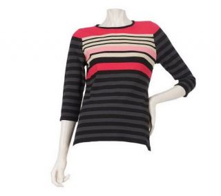 Linea by Louis DellOlio 3/4 Sleeve Jewel Neck Striped Sweater