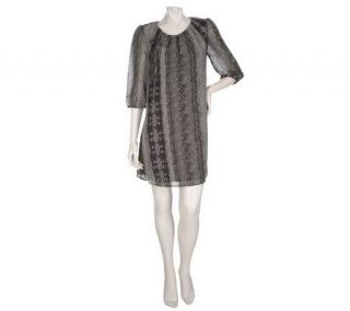 Motto Printed 3/4 Sleeve Tunic Dress with KnitLining —