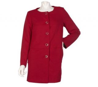 Susan Graver Ponte Knit Button Front Topper Jacket with Pop Lining 