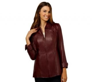 Denim & Co. Zip Front Leather Jacket with Quilted Details & Seams 