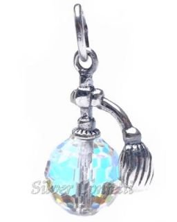 Sterling Silver Perfume Bottle with Crystal Base Fashion Charm or