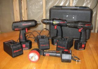 Snap on Cordless Set with 2 DRILLS 1 2 IMPACT GUN and WORKLIGHT