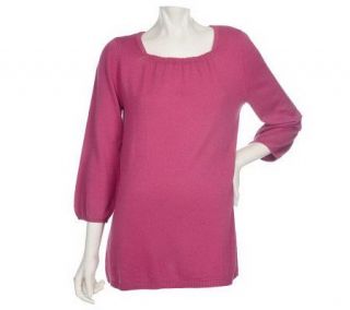 Motto 3/4 Sleeve Square Neck Sweater w/ Small Ruffle —