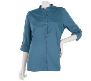 Denim & Co. Short Sleeve Button Front Floral Print Woven Shirt