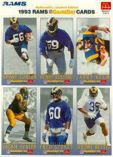 1993 Los Angeles Rams McDonalds Gameday Set 18 Cards Jerome Bettis