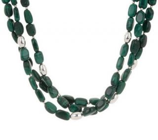 Sterling Triple Strand Gemstone Freeform Bead Necklace —