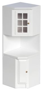 Dollhouse Miniature Modern White Kitchen Tall Corner Cabinet