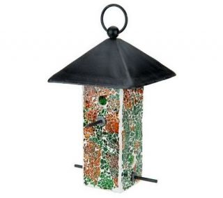 Mosaic Glass Multi colored Bird Feeders with Metal Roof —