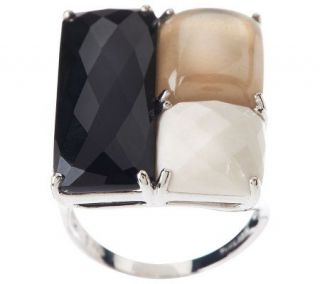 Bold Black and White Multi Gemstone Sterling Ring —
