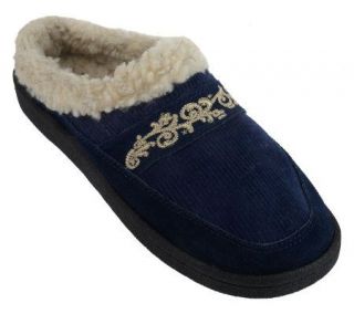 Clarks Corduroy Clog Slippers w/ Embroidered Detail —