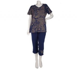 Sport Savvy Stretch Jersey Knit Printed Tunic and Crop Pant Set