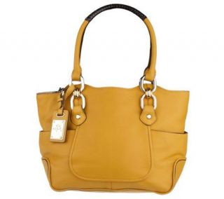 Makowsky Glove Leather Zip Top Tote with Rolled Shoulder Detail