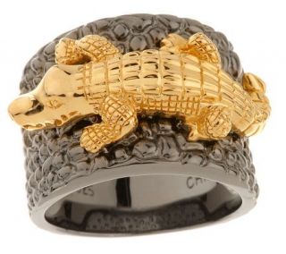 Sterling Textured Band Ring w/18K Plated Crocodile —
