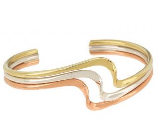 Artisan Crafted Sterling, Brass & Copper Wave Cuff Bracelet — 