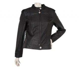 KathyVanZeeland Faux Leather Jacket with Embellished Jewel Detail 