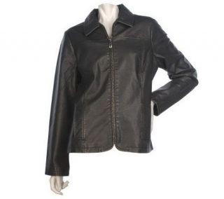 Susan Graver Faux Leather Washed Metallic Jacket with Welt Pockets 