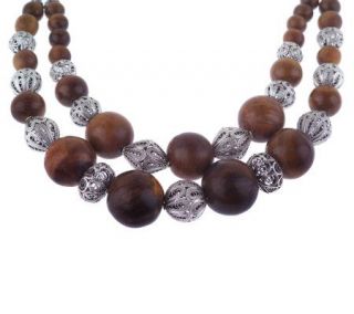 As Is Artisan Crafted Sterli ng Wood & Bead Necklace —