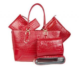 Croco Embossed Ultimate Essentials Tote with 7 Accessories —