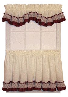  Ruffled Priscilla Country Tier Curtains with Lace Cottage Kitchen