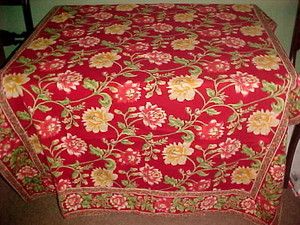 April Cornell Red Classic Floral Textured Cotton Tablecloth