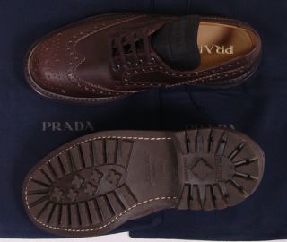 Prada Shoes $690 Brown Commando Sole Wingtip Toe Ornamneted Oxford 7 5