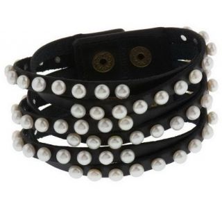 As Is Honora Cultured Pearl Multi Row Leath er CuffBracelet