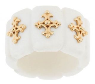 Carved White Agate Cross Motif Band Ring 14K Gold —