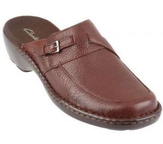Clarks Bagel Tumbled Leather Buckle Detail Slip on Clogs —