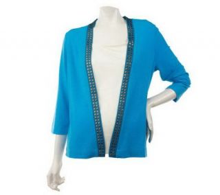 EffortlessStyle by Citiknits Open Front Cardigan with Stud Trim