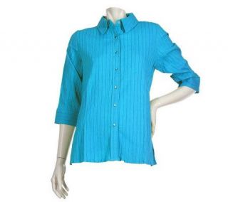 Denim & Co. Textured 3/4 Sleeve Snap Front Shirt —