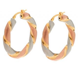Veronese 18K Clad 1 3/8 Tri color Twisted Hoop Earrings —
