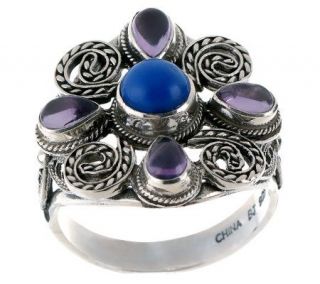 Artisan Crafted Sterling Lapis and Amethyst Ring   J262762
