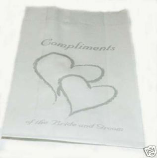 Wedding Compliments Message Silver Heart Cake Bag 50