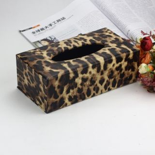 Long Leopard Leather Tissue Box Paper Cover Storage