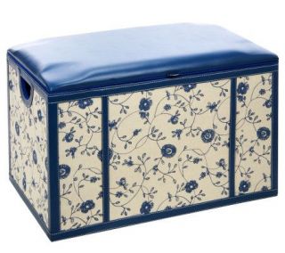 Faux Leather Rectangular Ottoman w/ Toile Fabric by Valerie   H192156