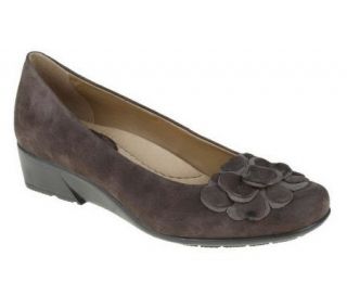 Earth Brushcherry Leather Suede Flats with Flower Detail   A227094