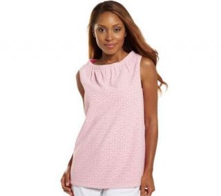 Isaac Mizrahi Live Eyelet Lined Top with Elastic Neck —