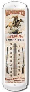 Vintage Metal Thermometer Winchester Firearms Cowboy